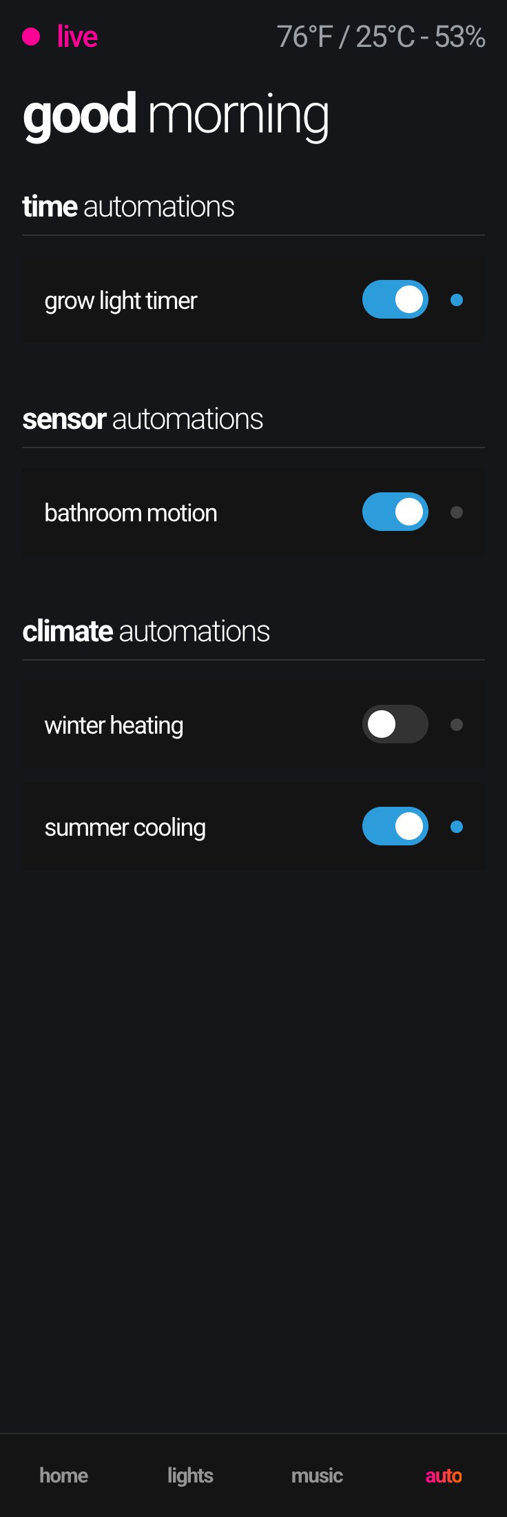 Phone — automations view, full page