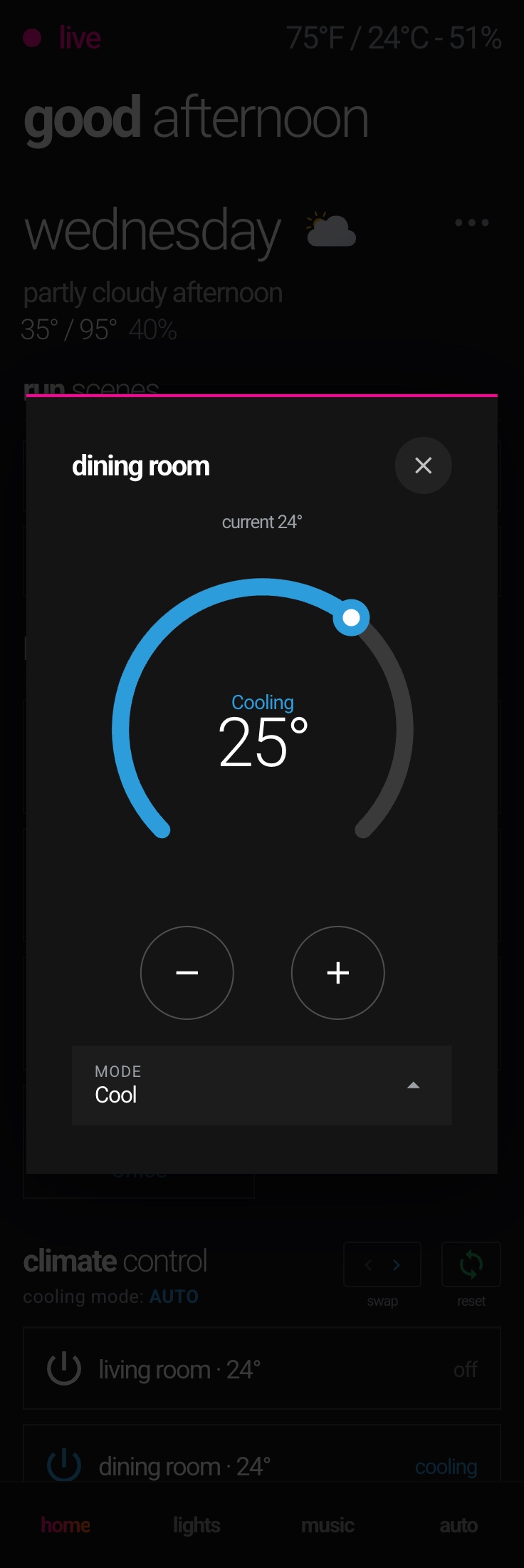 Phone — long-press climate dial popup