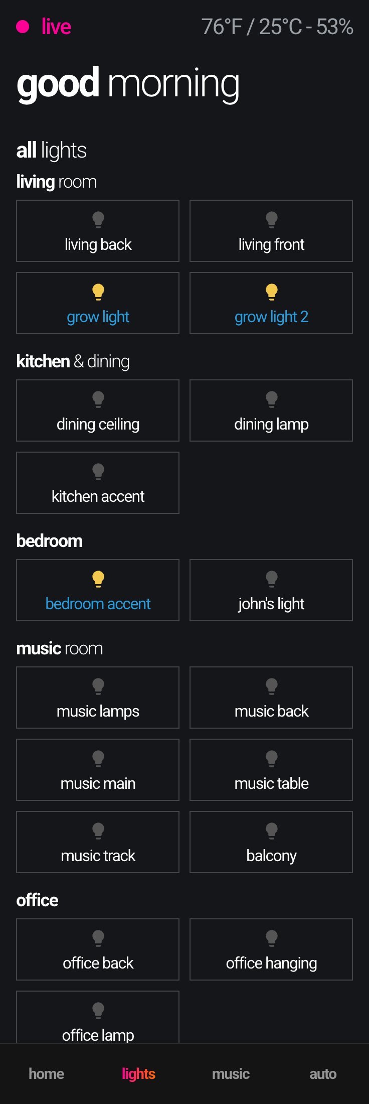 Phone — lights view, full page
